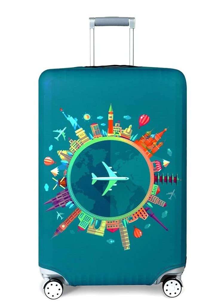 Excefore Travel Luggage Cover, Spandex Elastic Stretch Fabric, Cover for Suitcase Luggage Protector Premium Elasticated, Washable Luggage Trolley Case, For 26-28 Inch Luggage (L, Green-Plane) - Image 2