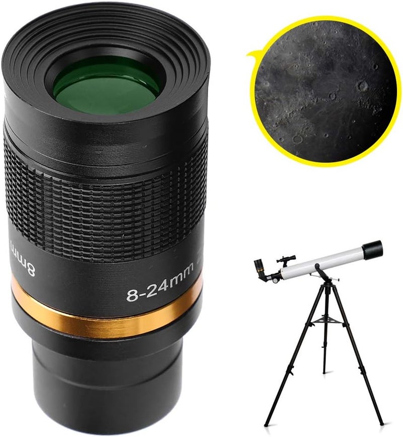 8-24mm Continuous Zoom Eyepiece for Astronomical Telescope, 1.25 Inch Black Zoom Eyepiece with Wide Field of View, Aluminum Alloy and Optical Glass Eyepiece for Moon Planets - Image 3