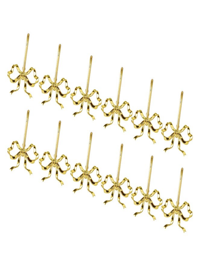Sunlit Cute Gold Bow Knot Shower Curtain Hooks, Metal Home Decorative Shower Curtain Rings for Bathroom, Shower Curtain Hangers Bathroom Accessories, Set of 12 - Image 3