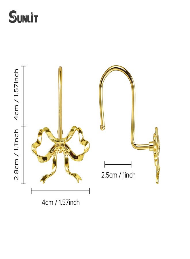 Sunlit Cute Gold Bow Knot Shower Curtain Hooks, Metal Home Decorative Shower Curtain Rings for Bathroom, Shower Curtain Hangers Bathroom Accessories, Set of 12 - Image 2