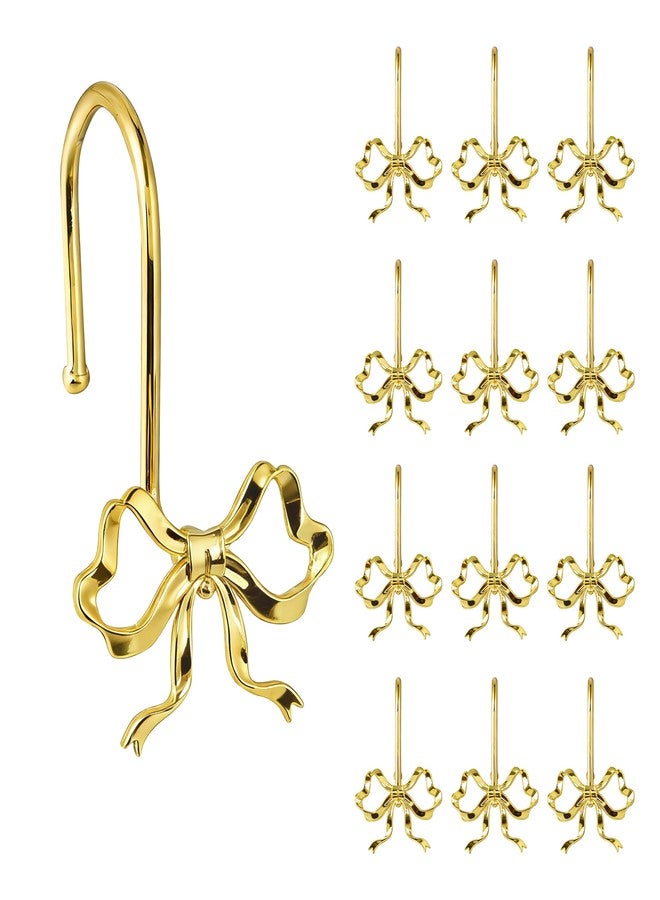 Sunlit Cute Gold Bow Knot Shower Curtain Hooks, Metal Home Decorative Shower Curtain Rings for Bathroom, Shower Curtain Hangers Bathroom Accessories, Set of 12 - Image 1