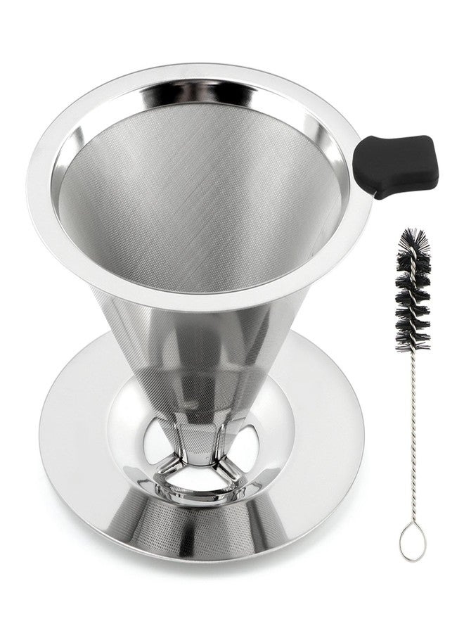 Ranjaner Pour Over Coffee Dripper with Cleaning Brush, Stainless Steel Cone Coffee Filter Fine Mesh Double Layer, Paperless Reusable Coffee Filter, Drip Cone Brew Coffee Strainer(SIZE:Small) - Image 1