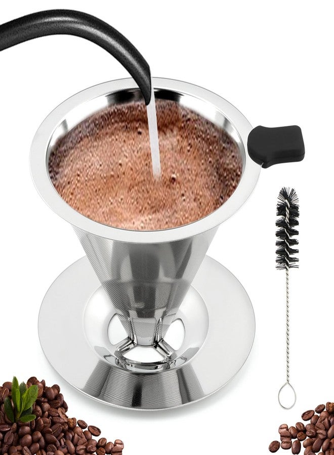 Ranjaner Pour Over Coffee Dripper with Cleaning Brush, Stainless Steel Cone Coffee Filter Fine Mesh Double Layer, Paperless Reusable Coffee Filter, Drip Cone Brew Coffee Strainer(SIZE:Small) - Image 4