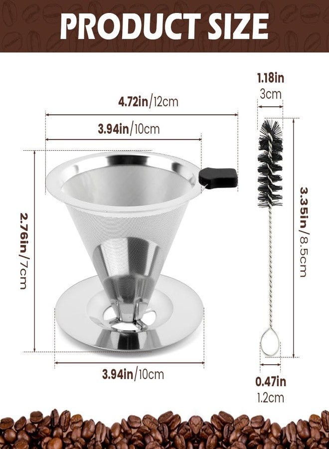 Ranjaner Pour Over Coffee Dripper with Cleaning Brush, Stainless Steel Cone Coffee Filter Fine Mesh Double Layer, Paperless Reusable Coffee Filter, Drip Cone Brew Coffee Strainer(SIZE:Small) - Image 2