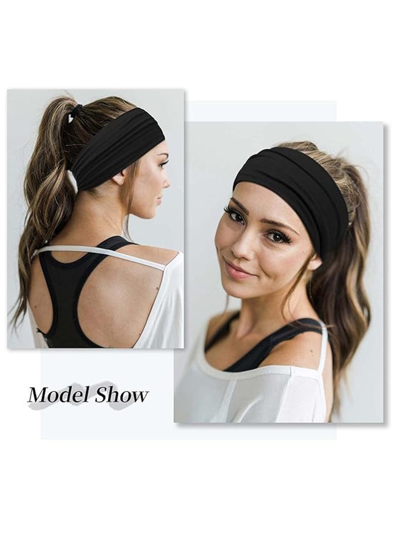 Generic 6 Pcs Wide Sport Headbands for Women, Stylish Solid Color Elastic Head Wraps, Boho Thick Hairbands, Large Athletic Yoga Turban Headband Hair Accessories  - Image 3