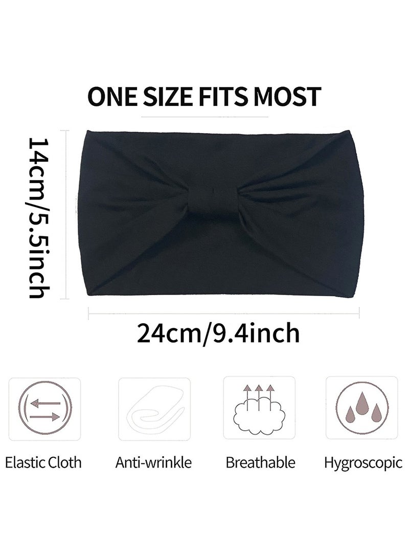 Generic 6 Pcs Wide Sport Headbands for Women, Stylish Solid Color Elastic Head Wraps, Boho Thick Hairbands, Large Athletic Yoga Turban Headband Hair Accessories  - Image 2