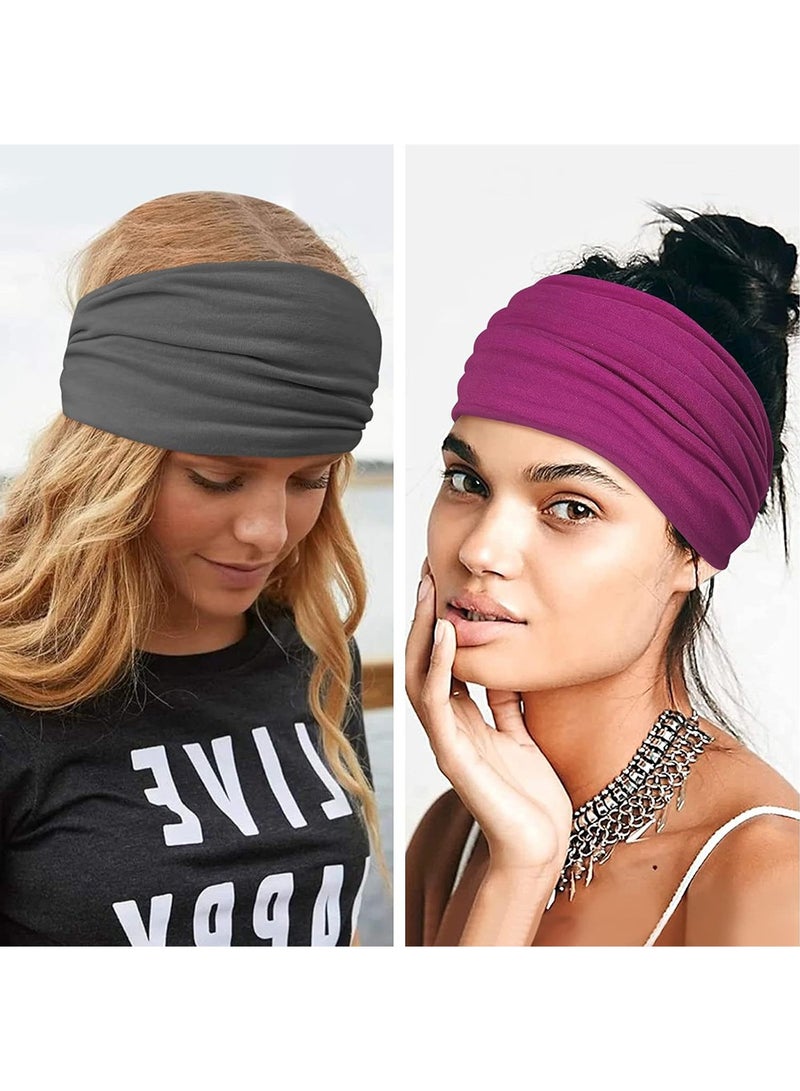 Generic 6 Pcs Wide Sport Headbands for Women, Stylish Solid Color Elastic Head Wraps, Boho Thick Hairbands, Large Athletic Yoga Turban Headband Hair Accessories  - Image 4