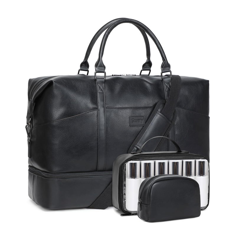 Stuery Faux Leather Weekender Bags for Women Large Overnight Bags Travel Duffel Bag Carry On Shoulder Weekend Tote with Shoe Laptop Compartment Toiletry Bags for Airplane Traveling Gym - Image 2