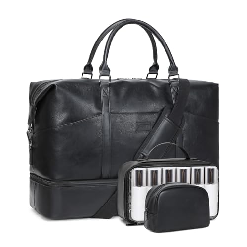 Stuery Faux Leather Weekender Bags for Women Large Overnight Bags Travel Duffel Bag Carry On Shoulder Weekend Tote with Shoe Laptop Compartment Toiletry Bags for Airplane Traveling Gym - Image 1