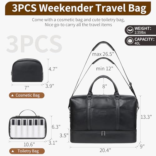 Stuery Faux Leather Weekender Bags for Women Large Overnight Bags Travel Duffel Bag Carry On Shoulder Weekend Tote with Shoe Laptop Compartment Toiletry Bags for Airplane Traveling Gym - Image 3