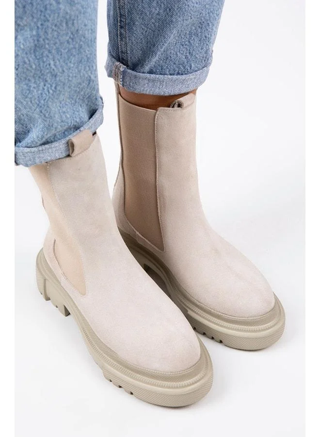 Manijero  Gitana Women's Genuine Leather Double-Sided Elastic Beige Suede Boot. for Women | Best Price UAE