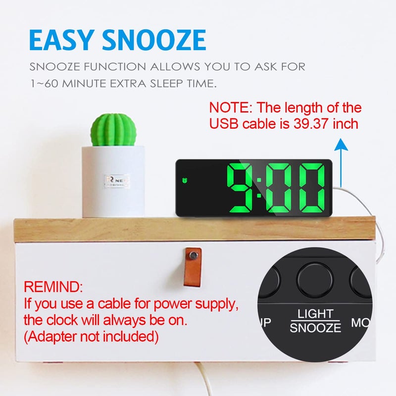 AMIR Upgraded Digital Alarm Clock, LED Clock for Bedroom, Electronic Desktop Clock with Temperature Display, Adjustable Brightness, Voice Control, 12/24H Display for Home, Office, Kids, Elder(Green) - Image 4