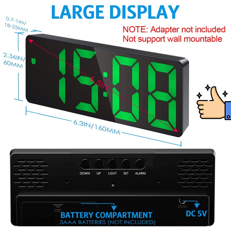 AMIR Upgraded Digital Alarm Clock, LED Clock for Bedroom, Electronic Desktop Clock with Temperature Display, Adjustable Brightness, Voice Control, 12/24H Display for Home, Office, Kids, Elder(Green) - Image 2