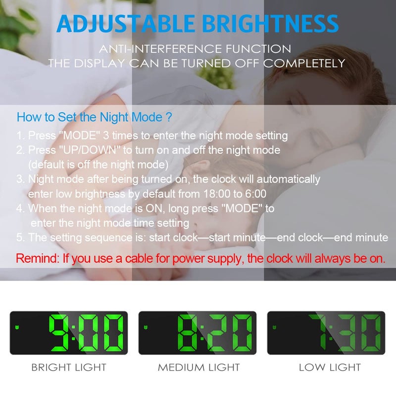 AMIR Upgraded Digital Alarm Clock, LED Clock for Bedroom, Electronic Desktop Clock with Temperature Display, Adjustable Brightness, Voice Control, 12/24H Display for Home, Office, Kids, Elder(Green) - Image 3