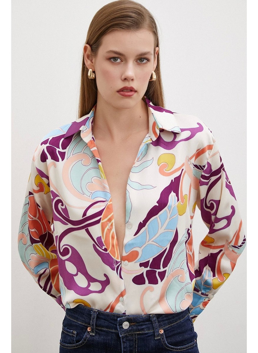 Never More Silk Pattern Shirt Purple  - Image 1