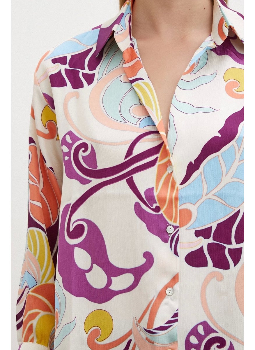 Never More Silk Pattern Shirt Purple  - Image 3