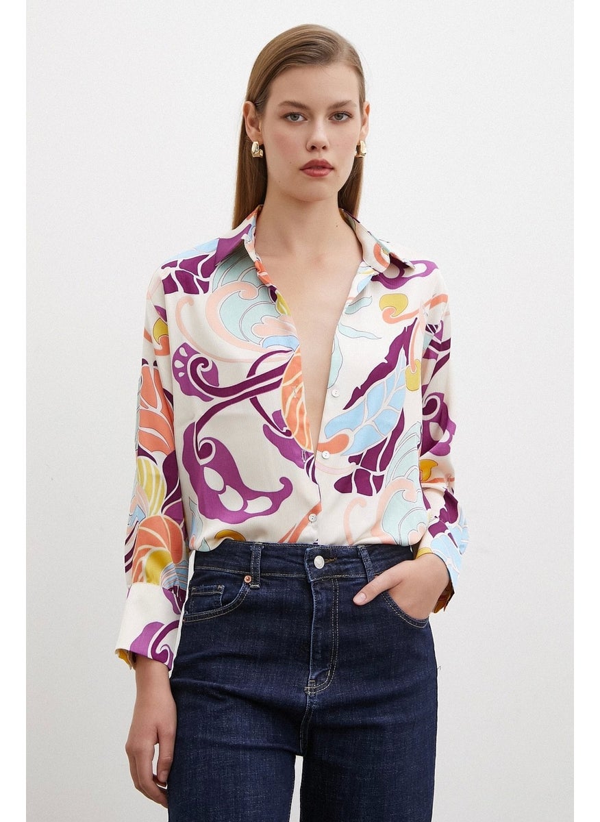 Never More Silk Pattern Shirt Purple  - Image 5