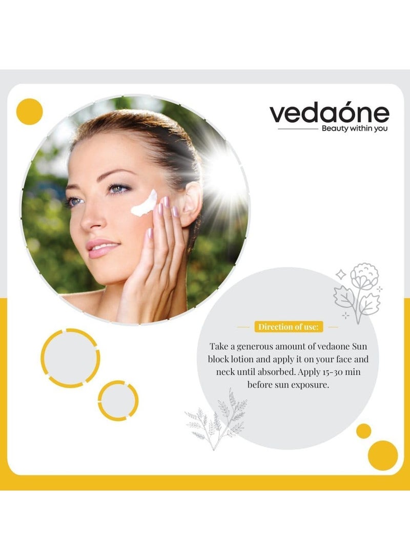 VedaOne Sun Block SPF 50+++ with Liquorice & Bakuchi Oil | 50 Grams | Natural Sunscreen for All Skin Types | Non-Greasy, Quick Absorbing, Zero White Cast | For Men, Women & Children - Image 3