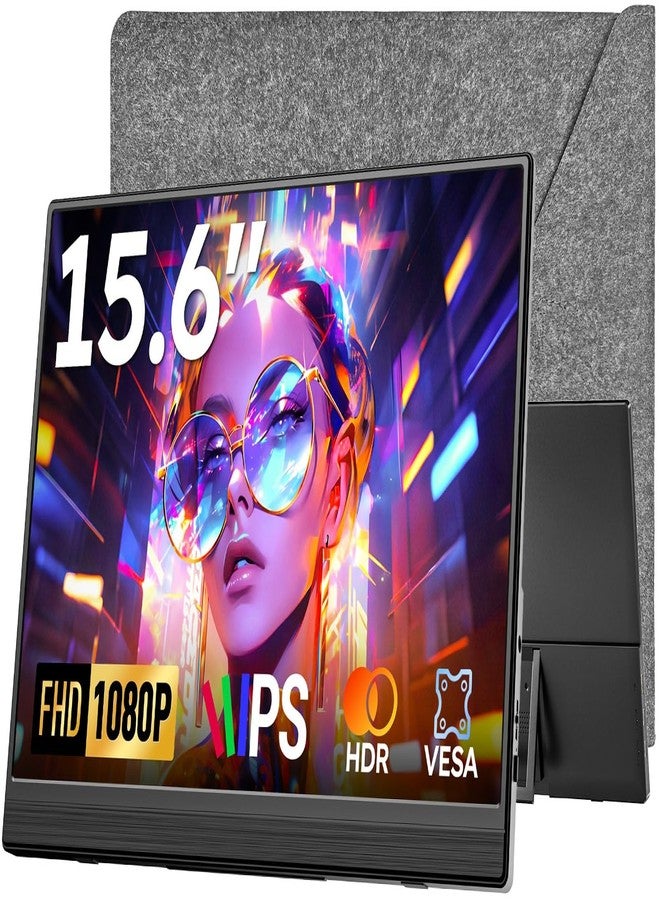 Dopesplay Travel Portable Monitor with Sleeve Bag, 15.6" FHD 1080P Portable Screen for Laptop with Kickstand, USB-C HDMI Second External Monitor, Screen Extender for Laptop Mac Phone PS4/5 Xbox Switch - Black - Image 1