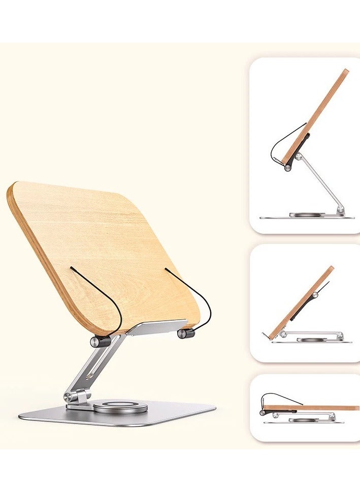 هوميكس "حامل كتب من الخيزران مع قاعدة معدنية قوية - حامل قراءة بدون استخدام اليدين بزوايا قابلة للتعديل ومشابك للصفحات" - Image 1