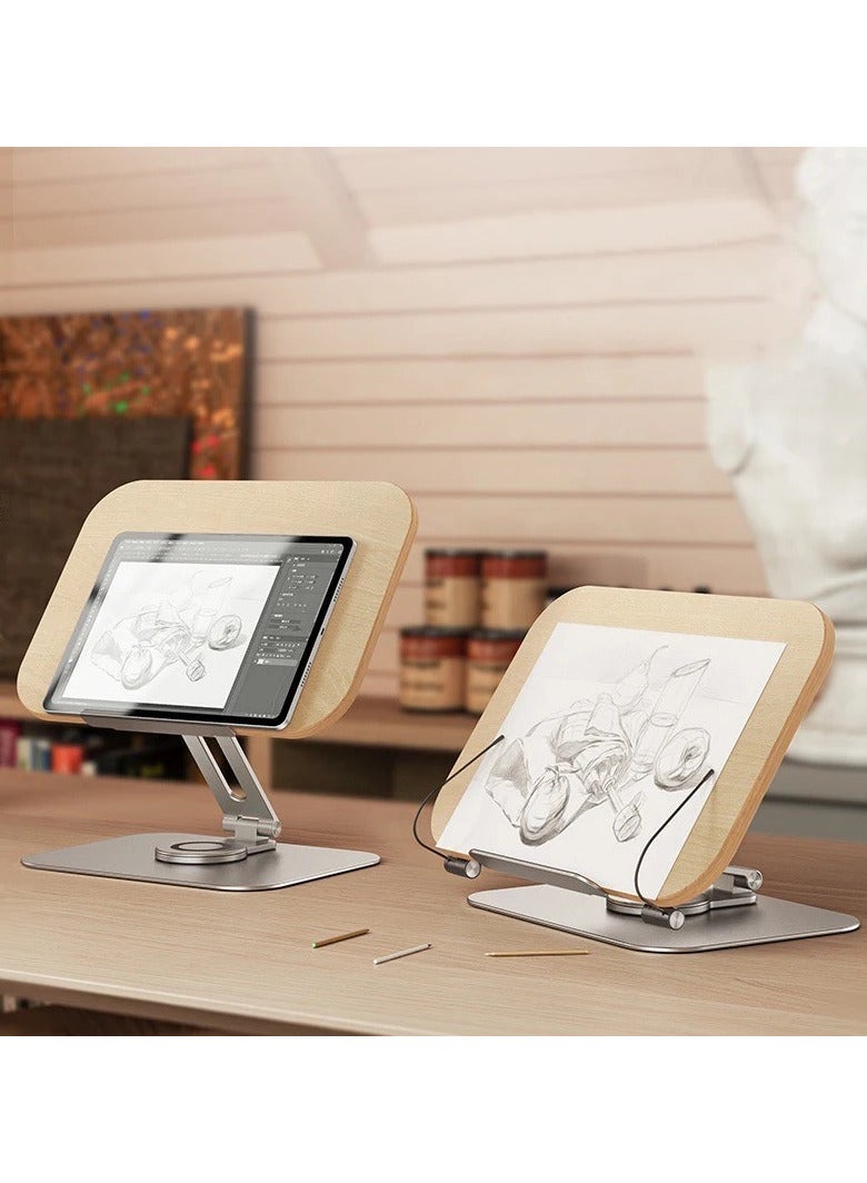 هوميكس "حامل كتب من الخيزران مع قاعدة معدنية قوية - حامل قراءة بدون استخدام اليدين بزوايا قابلة للتعديل ومشابك للصفحات" - Image 2