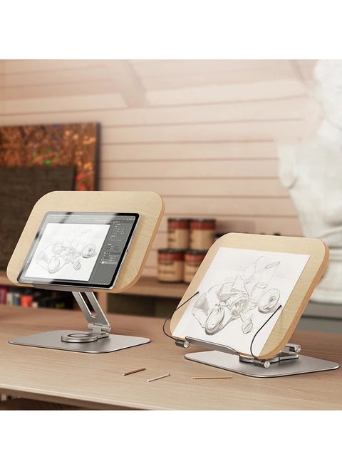 "Ergonomic Bamboo Book Stand with Heavy-Duty Metal Base – Hands-Free Reading Holder with Adjustable Angles & Page Clips"