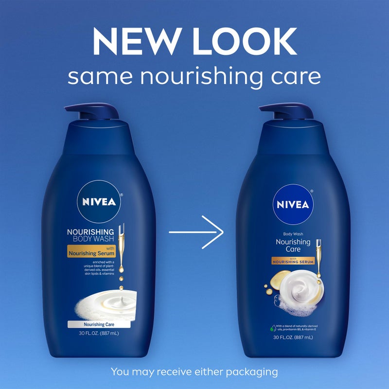NIVEA Nourishing Care Body Wash with Nourishing Serum, Moisturizing Body Wash for Women, Enriched with Provitamin B5 and Vitamin E, 30 Fl Oz Bottle - Image 2