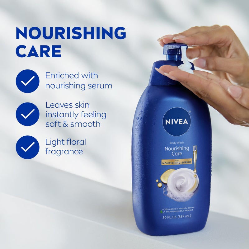 NIVEA Nourishing Care Body Wash with Nourishing Serum, Moisturizing Body Wash for Women, Enriched with Provitamin B5 and Vitamin E, 30 Fl Oz Bottle - Image 3