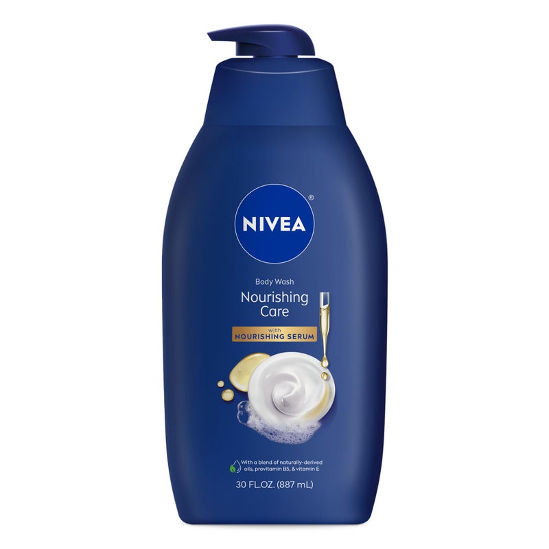 NIVEA Nourishing Care Body Wash with Nourishing Serum, Moisturizing Body Wash for Women, Enriched with Provitamin B5 and Vitamin E, 30 Fl Oz Bottle - Image 1