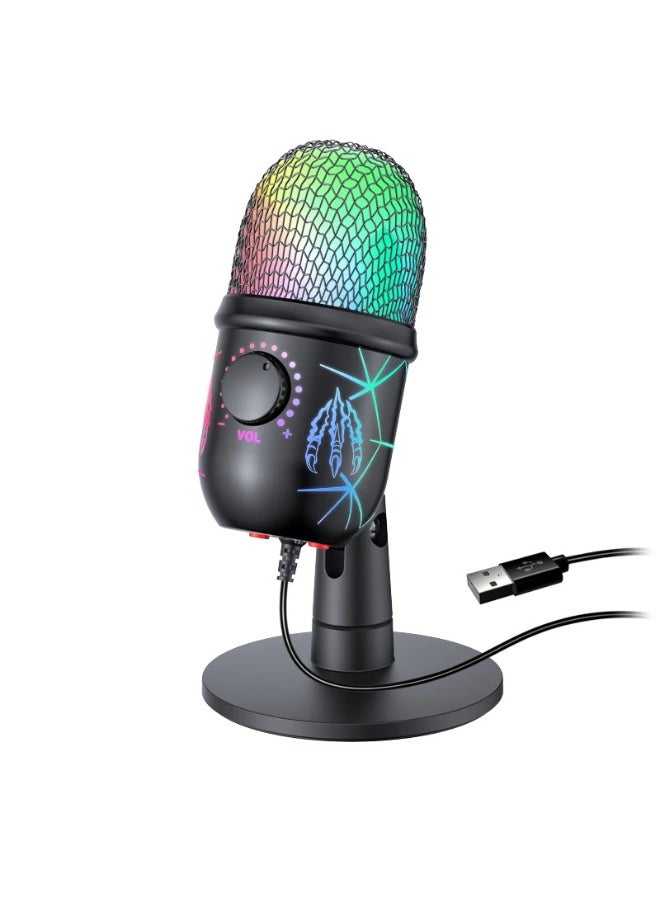 ميكروفون الألعاب الاحترافي ZFSZ V5 USB - ميكروفون مكثف ديناميكي بتقنية RGB مزود بتحكم في مستوى الصوت وتصميم شبكي على شكل خلية نحل ووظيفة كتم الصوت، يعمل بنظام التوصيل والتشغيل (Plug & Play) مع أجهزة الكمبيوتر الشخصي وPS5 وMac، مثالي للبث المباشر والبودكاست وDiscord - Image 1
