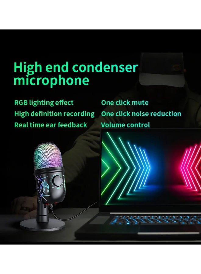 ميكروفون الألعاب الاحترافي ZFSZ V5 USB - ميكروفون مكثف ديناميكي بتقنية RGB مزود بتحكم في مستوى الصوت وتصميم شبكي على شكل خلية نحل ووظيفة كتم الصوت، يعمل بنظام التوصيل والتشغيل (Plug & Play) مع أجهزة الكمبيوتر الشخصي وPS5 وMac، مثالي للبث المباشر والبودكاست وDiscord - Image 4