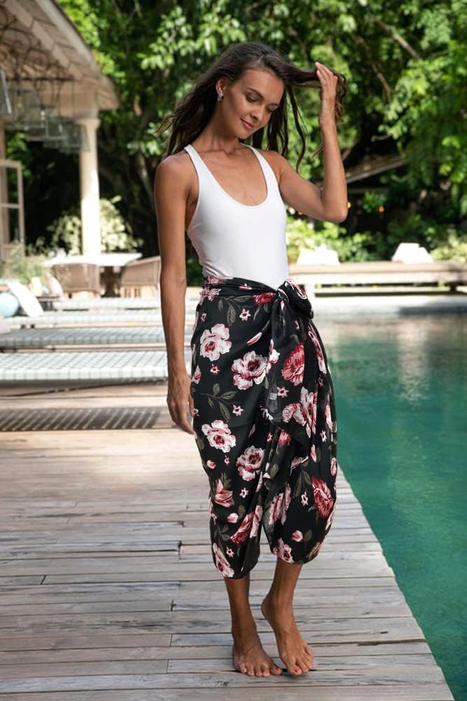 GERINLY Lightweight Rose Scarves: Fashion Flowers Print Shawl Wrap For Women Head Scarf Bufandas Floreadas (Black) - Image 5