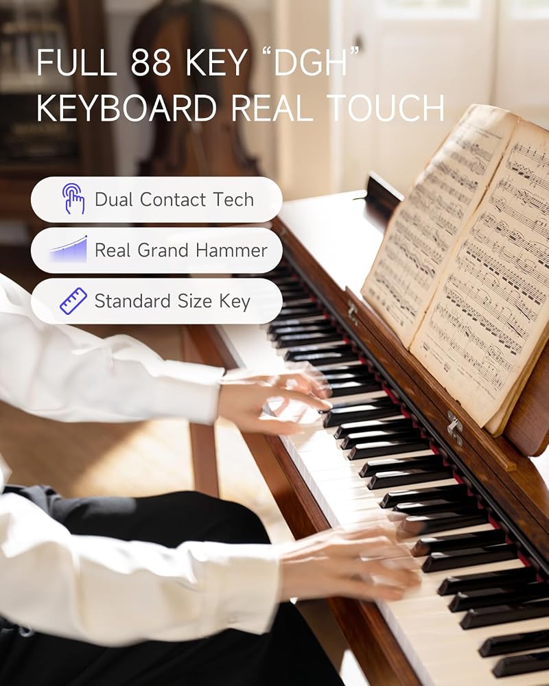 Donner Digital Piano with 88 Key Dynamic Graded Hammer Action Weighted Keyboard Piano, DDP-200 Upright Digital Piano for Professional with LCD Screen/5 Reverb/BT MIDI/Three Pedal - Image 2