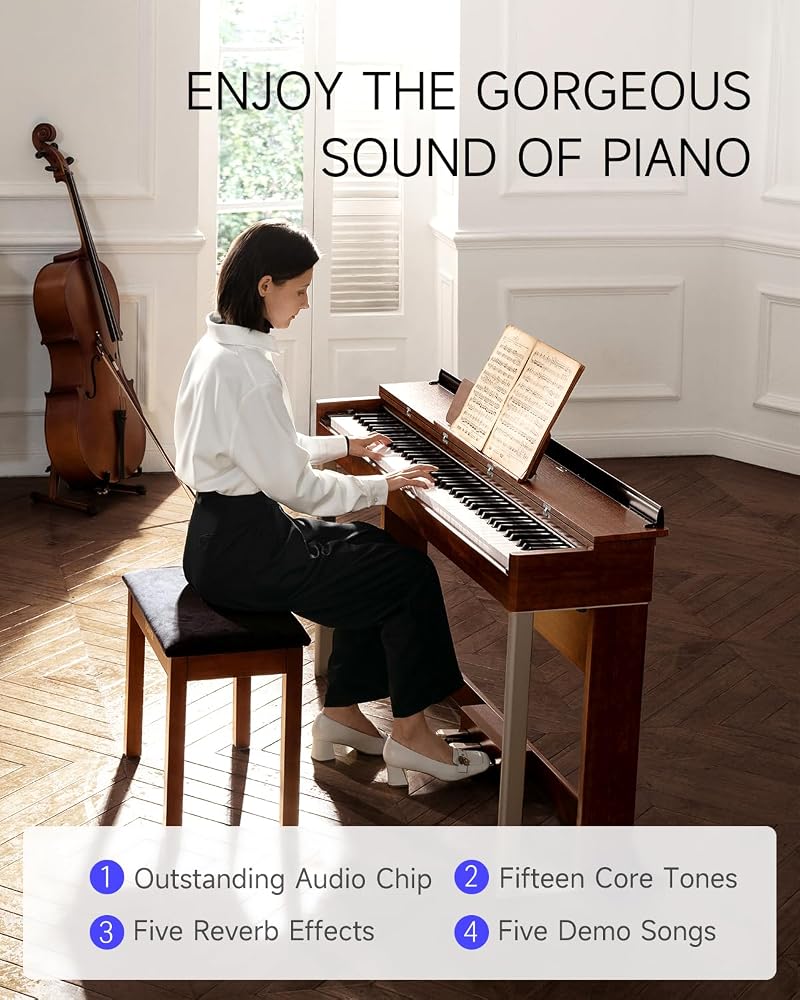 Donner Digital Piano with 88 Key Dynamic Graded Hammer Action Weighted Keyboard Piano, DDP-200 Upright Digital Piano for Professional with LCD Screen/5 Reverb/BT MIDI/Three Pedal - Image 3