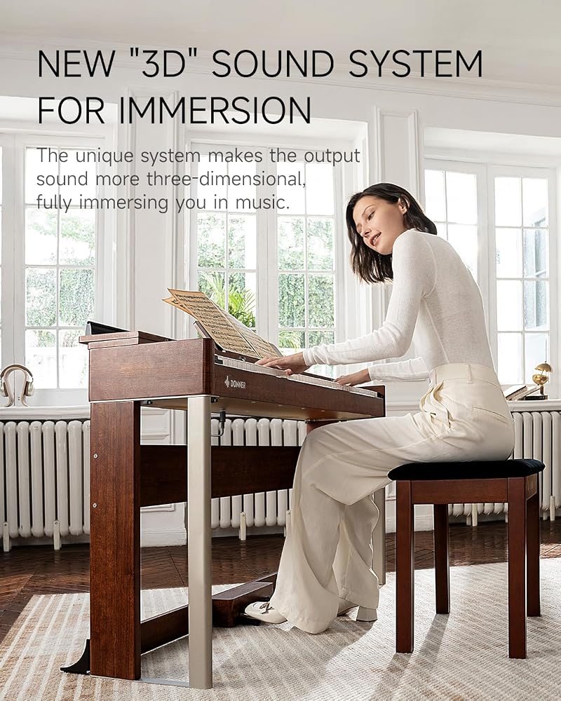 Donner Digital Piano with 88 Key Dynamic Graded Hammer Action Weighted Keyboard Piano, DDP-200 Upright Digital Piano for Professional with LCD Screen/5 Reverb/BT MIDI/Three Pedal - Image 4