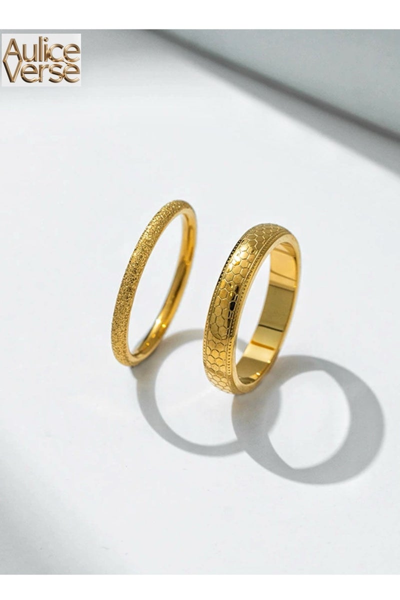 أوليس فيرس  خاتم نسائي ذهبي سداسي الشكل من التيتانيوم والفولاذ مجموعة من قطعتين قابل للارتداء معا مقاس 7 أمريكي - Image 1