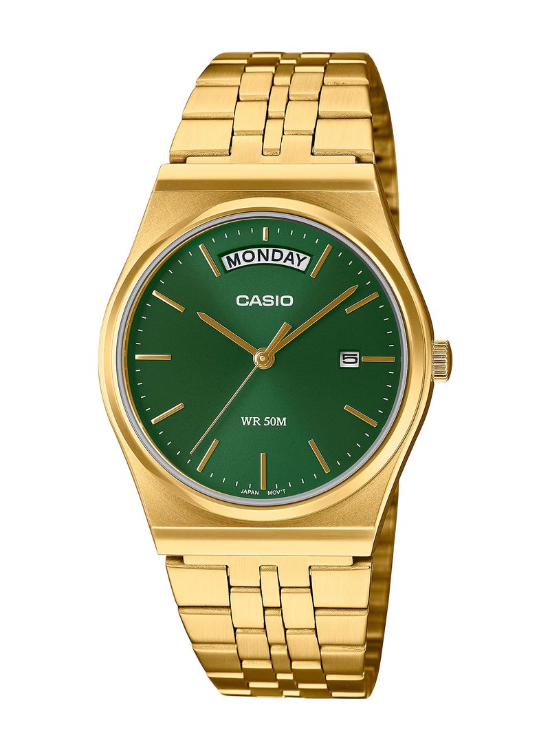 CASIO Quartz Analog Day-Date Stainless Steel Green Dial Stainless Steel Watch MTP-B146G-3AV