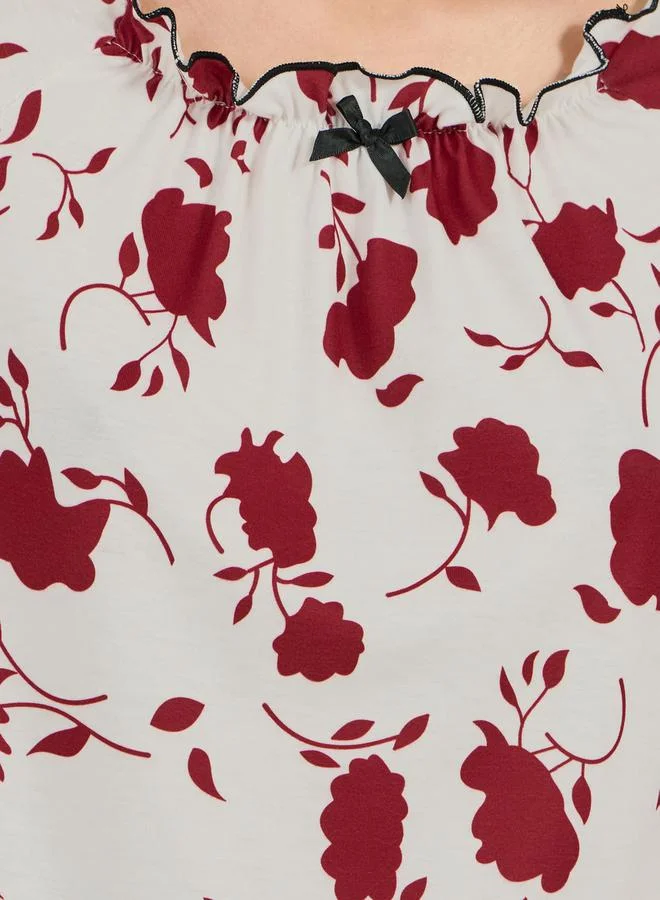 Styli All Over Floral Print Gathered Neck Top & Pyjama Set