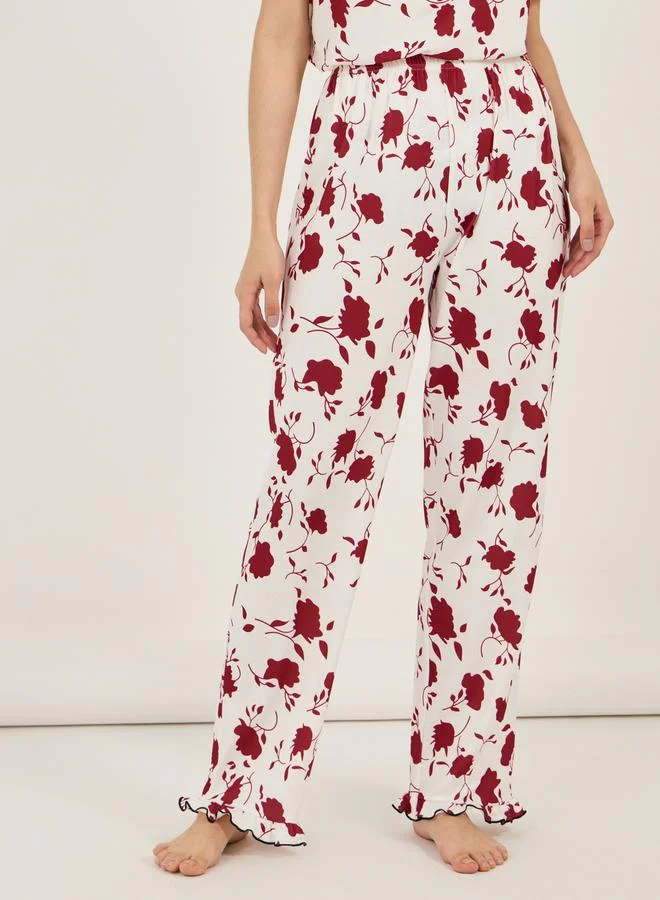 Styli All Over Floral Print Gathered Neck Top & Pyjama Set