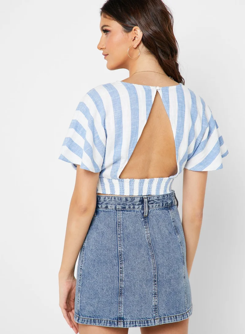 FOREVER 21 Striped Plunge Crop Top