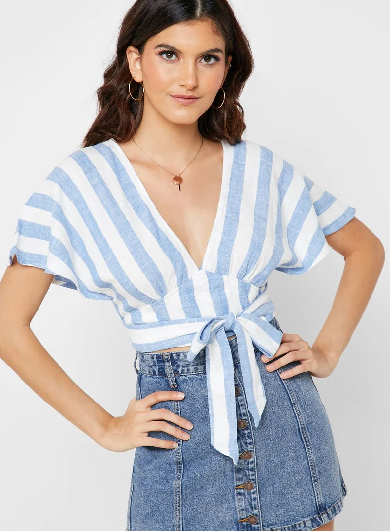 FOREVER 21 Striped Plunge Crop Top