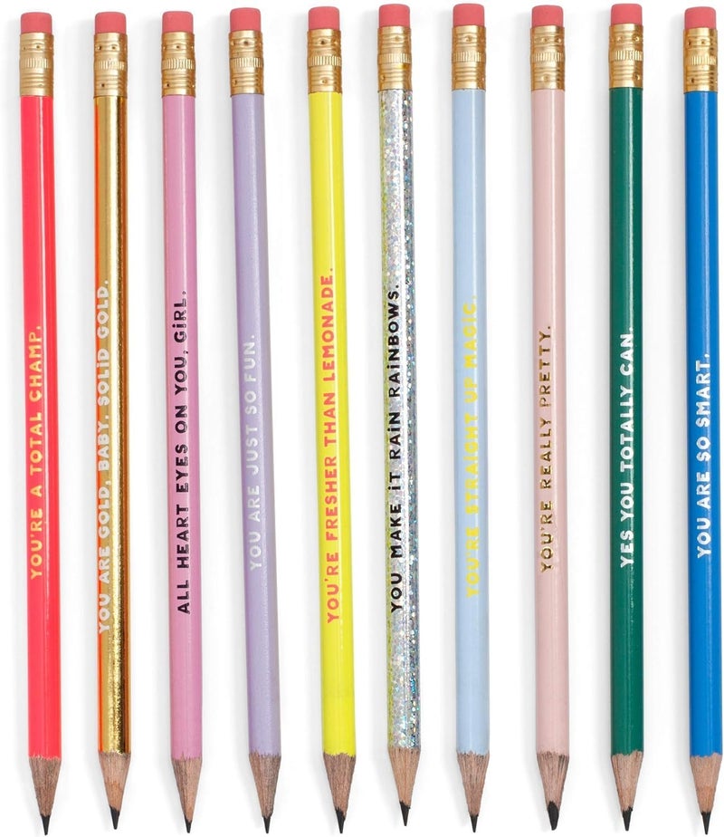 Bando Write On Colorful Pencil Set of 10, Pre-Sharpened #2 School/Office Graphite Pencils for Adults, Compliment/Sayings Pencils for Girls, Compliments - Image 1