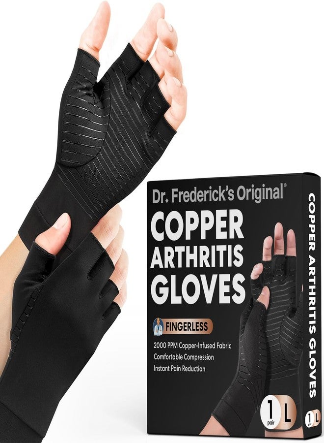 Dr. Frederick's Original Copper Compression Arthritis Gloves - Doctor-Developed Hand Pain Relief for Arthritis, Carpal Tunnel & Tendonitis - All-Day Comfort, Typing & Daily Use - Fingerless, Large - Image 1