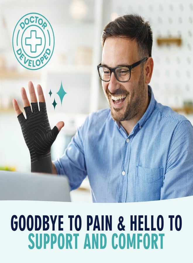 Dr. Frederick's Original Copper Compression Arthritis Gloves - Doctor-Developed Hand Pain Relief for Arthritis, Carpal Tunnel & Tendonitis - All-Day Comfort, Typing & Daily Use - Fingerless, Large - Image 2