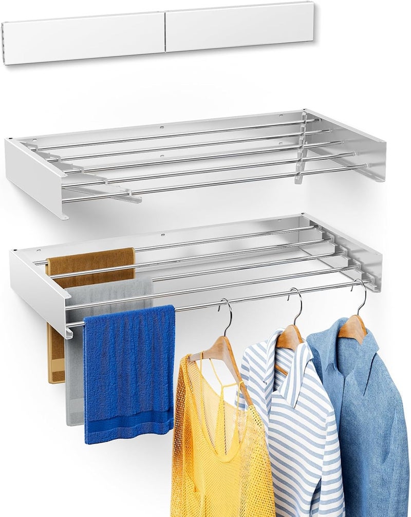 KASTWAVE Laundry Drying Rack - Wall Mounted, Retractable, 31.5" Wide, 13.2 Linear Ft, 60 lb Capacity (White 31.5") - Image 1