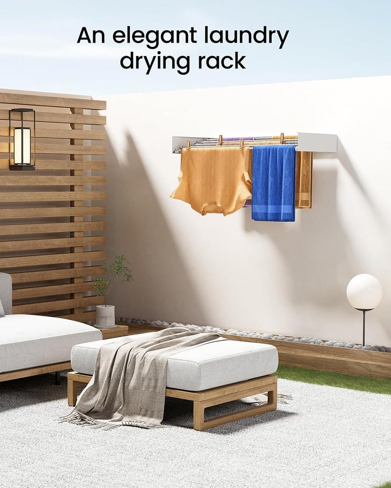 KASTWAVE Laundry Drying Rack - Wall Mounted, Retractable, 31.5" Wide, 13.2 Linear Ft, 60 lb Capacity (White 31.5") - Image 4
