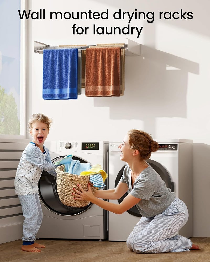 KASTWAVE Laundry Drying Rack - Wall Mounted, Retractable, 31.5" Wide, 13.2 Linear Ft, 60 lb Capacity (White 31.5") - Image 2
