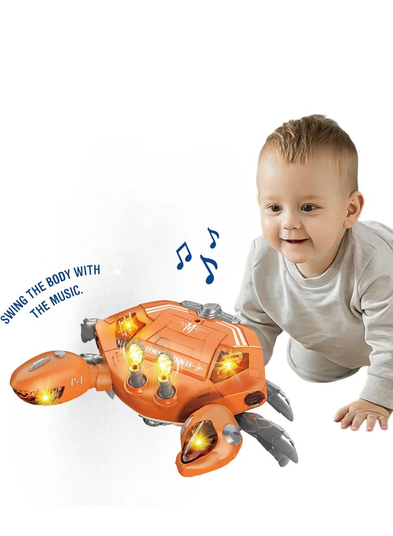 FLYHSO Orange crawling crab baby toy, equipped with music and LED lights, can automatically avoid obstacles. When the baby feels tired, the toy is a gift for learning crawling and walking - Image 1