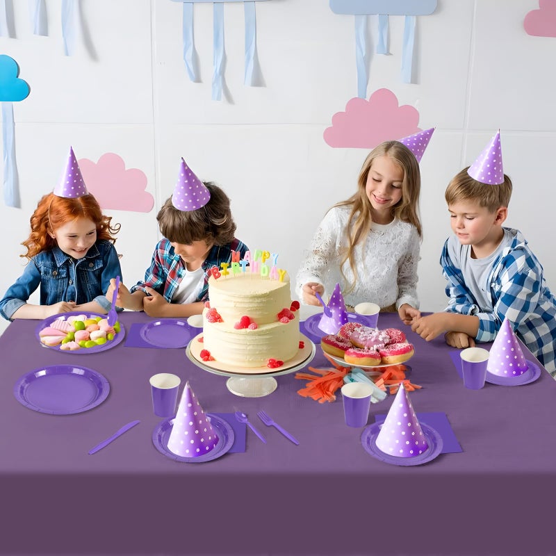 Ottin 169pcs Purple Paper Plates and Napkins Party Supplies Plastic Spoon Forks Knives Cups Tablecloth Disposable Decoration for Birthday Wedding Dinner Party Baby Shower Mother's Day Easter - Image 3