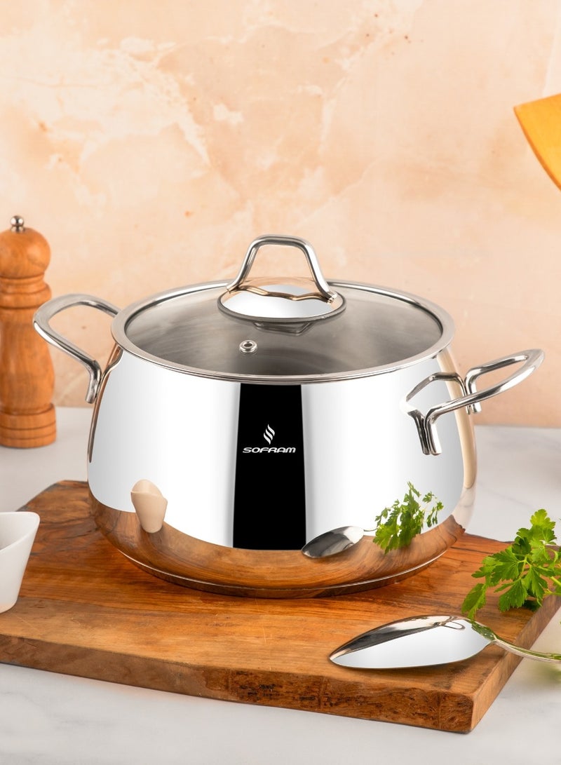سوفرام قدر طبخ سوفرام استيل تركي غطاء زجاج مقاس 22 سم - Image 1